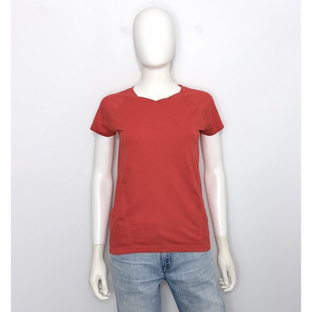 Athlet Momentum T Shirt Womens S Bright Red Short Sleeve Seamless Striped Logo